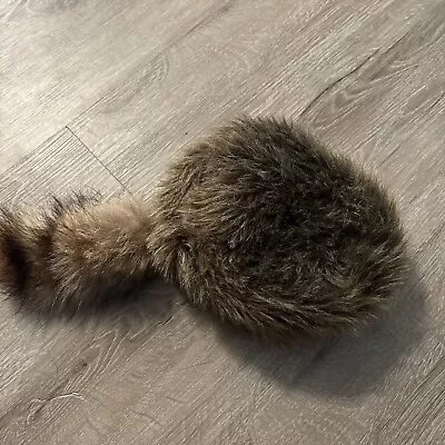 Davey Crockett Coonskin Cap Real Fur Tail Raccoon  Coon Daniel Boone Hat • $16.19