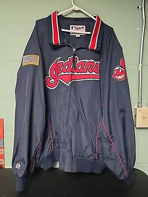 Vintage Majestic Cleveland Indians MLB Full Zip Dugout Jacket - Mens XXL • $89.99