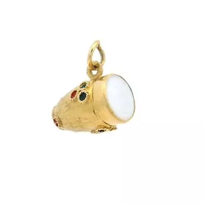 Vintage Corletto 18K Yellow Gold & Mother Of Pearl 3D Conga Drum Charm Pendant • $399.20