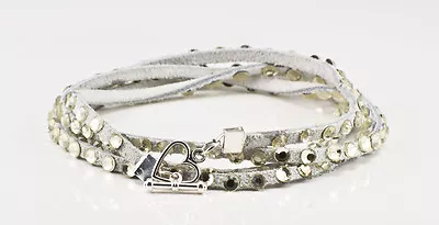 Swarovski Crystal And Leather 5 Wrap Bracelet In White With Gold Crystals • $35