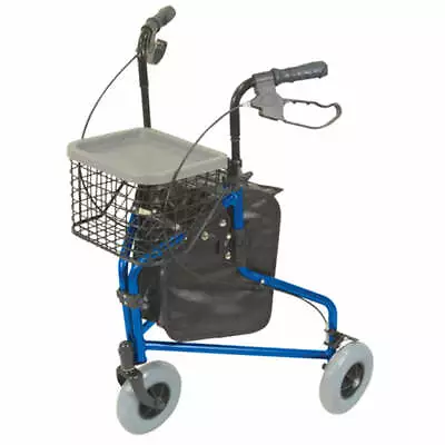 Blue Foldable Aluminium Tri-Walker - Bag AND Basket Included 132kg Weight Limit • £129.99