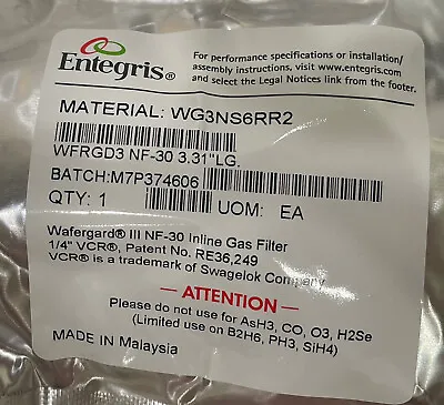 New Entegris/ Millipore WG3NS6RR2 WFRGD3 NF-30 Inline Gas Filters ¼ VCR Sealed • $220