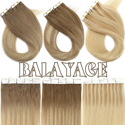Balayage Tape In Skin Weft 100% Remy Human Hair Extensions Full Head Thick 40PCS • $53.24