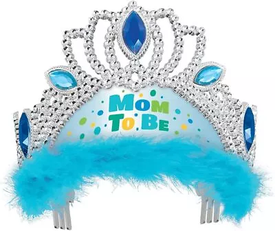 Blue Plastic Mom To Be Baby Shower Tiara With Feather Trim Gift Keepsake • $5.29