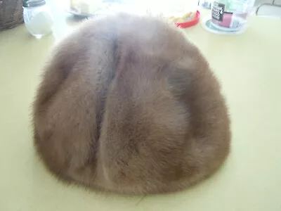 Women's Round Light Brown Mink Fur Hat - Satin Lined - See Photos • $11.99