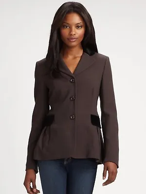Love Moschino Brown Wool Pleated Blazer Jacket  Velvet Collar & Trim  4 • $69.99