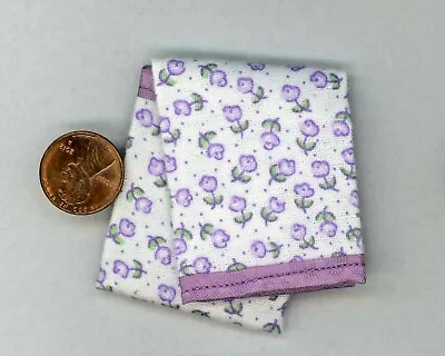 Miniature Dollhouse Blanket /White  Lavender Flowers W/ Lavender Trim 1:12 • $4.69