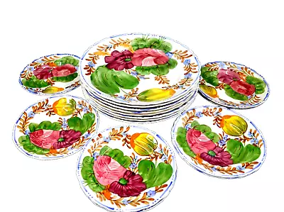 Simpsons Belle Fiore Chanticleer Ware Majolica Dinner Plates & Dessert 16pc Set • $125