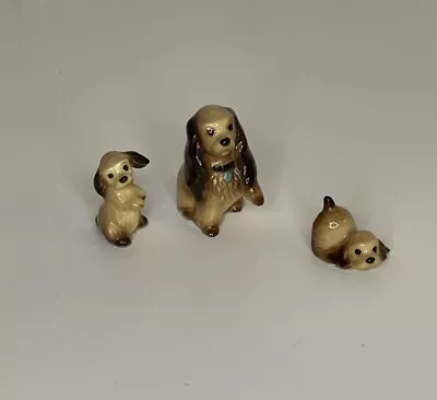 Vintage Hagen Renaker Miniature Cocker Spaniel Mama Two Puppies Ceramic Figurine • $17