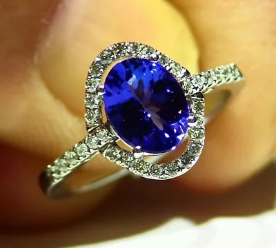 1.82CT 14K Gold Natural Tanzanite Diamond AAAA Halo Engagement Ring Vintage Deco • £1124.10