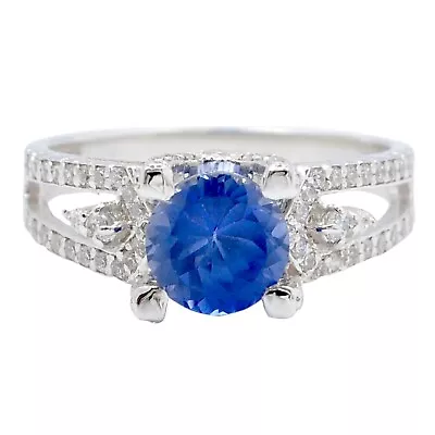 2.10Ct Round Cut Natural Blue Tanzanite Women's Ring In 925 Sterling Silver • £142.80