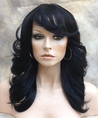 $94.95 • Buy Human Hair Blend Heat Safe Wig Feathered And Layered Off Black WBOH 1B