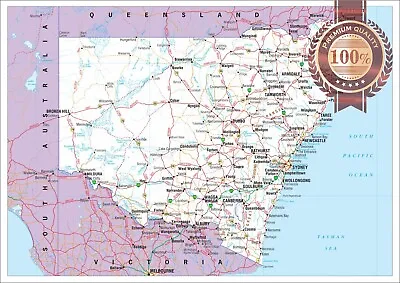 New South Wales State Roads Australia Map Of Aus Wall Chart Print Premium Poster • $19.95