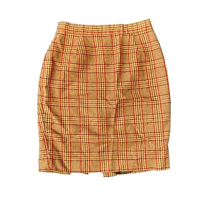 Hobbs Marilyn Anselm Design Skirt Tartan Brown 100% Wool Made In England Size 14 • £11.99