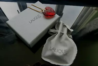 Beautiful Lalique Coeur De Roses Crystal Heart Necklace  Red NIB • £145