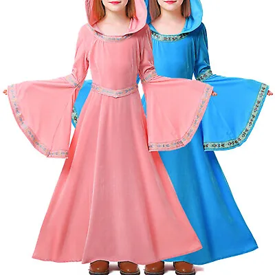 Kids Girls Halloween Vampire Hooded Dress Medieval Costume Cosplay Party Outfit • $12.09