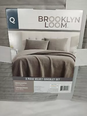 Brooklyn Loom 3 Pcs Velvet Coverlet Set Khaki Queen Size  • $34.95