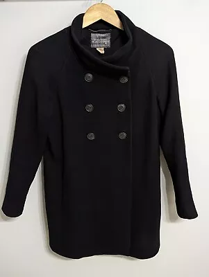 JCrew Women's Size 8 Double-Breasted Double Cloth Coat Wool Blend Black • $60