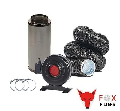 Hydroponics Fox RVK Black Acoustic Carbon Filter Kit Extraction Grow Tent UK • £78.49