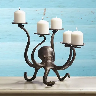 Octopus 5 Pillar Candelabra Candleholder Coastal Nautical Ocean Candle Holder • $168