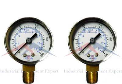 $11.99 • Buy 2 Pressure Gauge WOG Air Compressor Hydraulic 2  Face 0-200 Lower Mnt 1/4  NPT