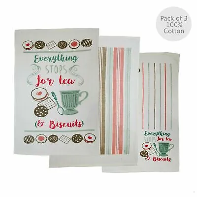 Tea Towels 100% Cotton Pack Of 3 Cotton Tea Towels Large 65 X 40cm Drying Cloths • £6.77