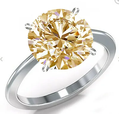 3.03 Ct Vvs1`` Huge Round Golden Yellow Moissanite Diamond Solitaire Silver Ring • $1.52