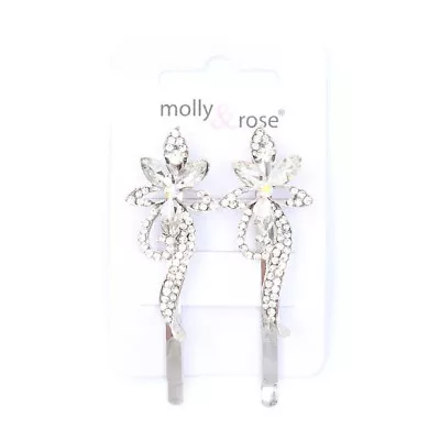 £3.99 • Buy Pair Of Crystal  Crystal FlowerHair Slide Grips Hair Diamante 6cm UK SELLER