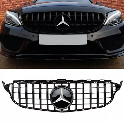 GT R AMG Style Grill For 2015-2018 Mercedes Benz W205 C200 C250 C300 C43 Black • $114.78