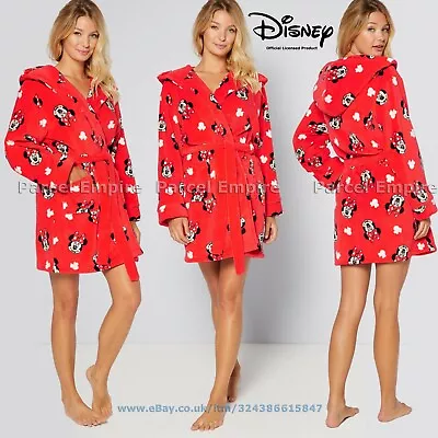 MINNIE Mouse HOODED ROBE Warm Fleece Official Disney Dressing Night Gown Lounge • £38.73