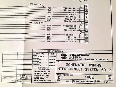 S-tec System 60-2 Autopilot Schematic Installation Wiring Interconnect. • $98.53