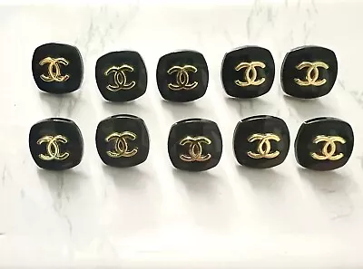 Chanel Vintage Stamped Square Gold Metal Black CC Logo 10 Buttons Size 15 Mm • $90