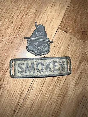 Vintage Pewter Smokey The Bear  Pendant Key Chain Fob • $30