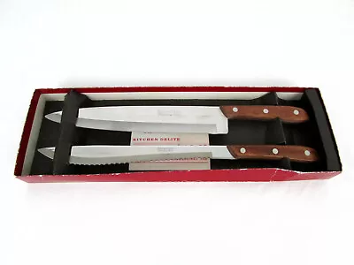 Vtg Chefmaster Kitchen Delite 2 Pc Carving Butcher Knife Set Wood Handles In Box • $10