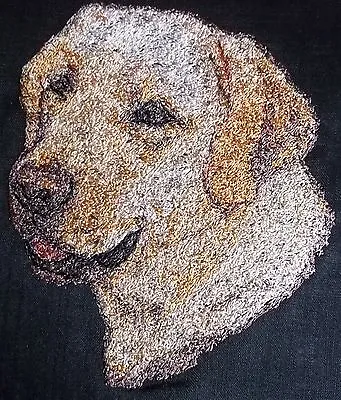£7 • Buy Embroidered Quilt Block Panel  Golden Labrador Dog  Black Linen Fabric