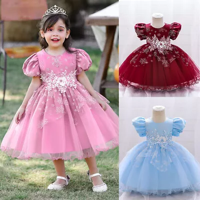 Kids Girls Bridesmaid Dress Baby Flower Bow Princess Party Wedding Tutu Dresses • £17.99