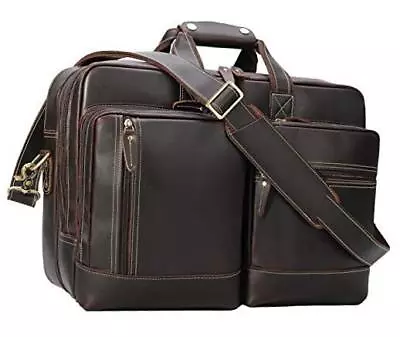 Leather Briefcase For Men Expandable Vintage 17 Inch Laptop Crossbody B2 • $203.78