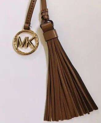 Michael Kors MK Logo Gold Charm Luggage Brown Leather Tassel Handbag Large Fob • $34.84