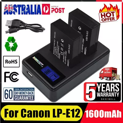 2X 1600mAh LP-E12 LPE12 Battery + LCD Dual Chager For Canon EOS M M10 M50 100D • $28.99