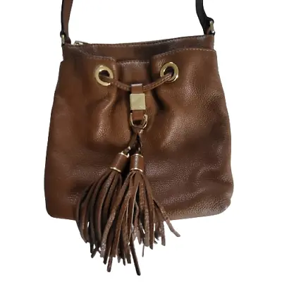 Michael Kors Brown Pebbled Leather Crossbody Bag Purse Satchel W/Fringe Tassels • $32.95