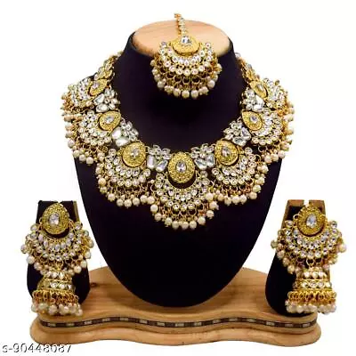 Indian Bollywood Kundan Pearl Gold Plated Jhumka Choker Necklace Jewelry Set • $23.49