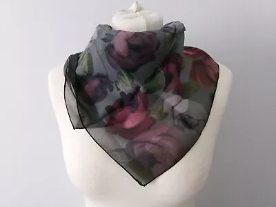 Neck Scarf 21  Inch Sq Pink Purple Red Roses Flowers • £5