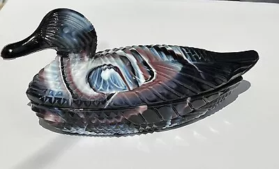 Fenton Or Viking For L.g. Wright Atterbury Duck Purple Slag Glass Covered Dish • $95