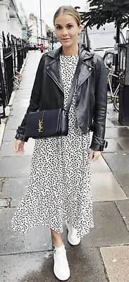 Zara Black White Polka Dot Monochrome Dress Bloggers Fave Midi Maxi Autumn Small • £20