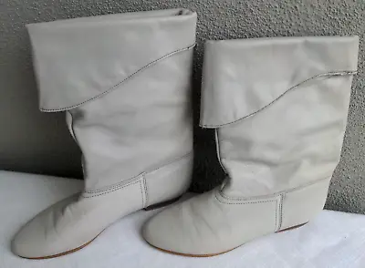 Vtg 80's Dexter Jacki Grey Leather Calf High Fold Over Boots Women 9N USA • $59.99