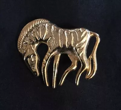 Zebra Brooch Vintage Safari Animal Pin Gold Tone Animal Lovers Safety Clasp • $5