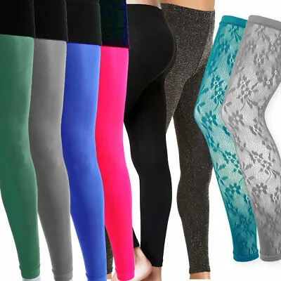 £2.49 • Buy Ladies Womens Lace Footless Dance Tights Black Sparkly Glitter Coloured Opaque