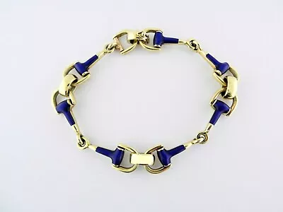 Vintage Italian 14K Yellow Gold Blue Enamel Horse Bit Link Bracelet | 21grams • £1746.75