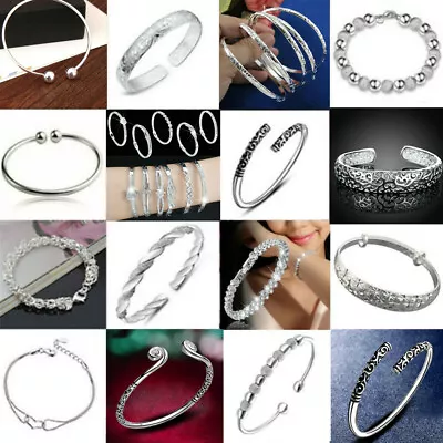 Women Bracelet Jewelry 925 Sterling Solid Silver Crystal Cuff Bangle Bracelet • $1.26