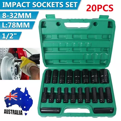 $25.99 • Buy 1/2  Inch Heavy Duty Deep Impact Socket Tool Set 8-32mm Metric Garage 20PCS